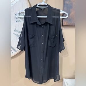 Guess Black Sheer Cold Shoulder Blouse Size Large